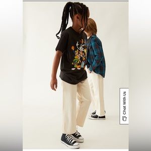 PacSun Kids NEW Off White Wide Leg Jeans Size 4 100% Cotton Adjustable Tabs Zip